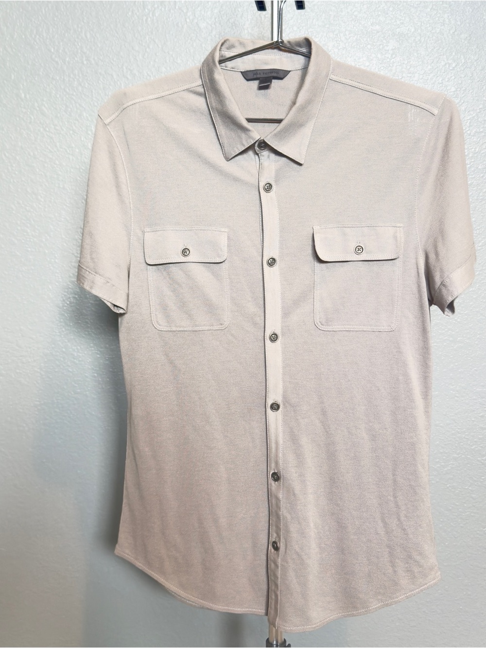 John Varvatos Short Sleeve Button-up Shirt Size S in Gray Silk Cotton Blend - Picture 5 of 6